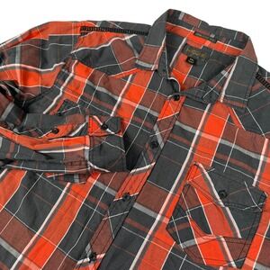Helix Mens XL Rust Orange Black Plaid Shirt Western Rockabilly Athletic Fit